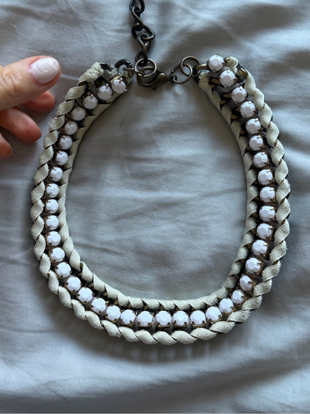 Anthropologie Cream Braided Rhinestone Collar Necklace